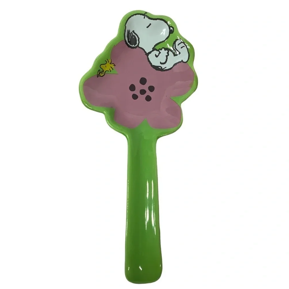 Peanuts Snoopy Spoon Rest Glazed Ceramic Functional Art Watermelon Pink Green